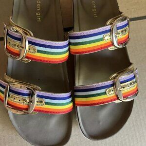 Madden Girl women’s sandals rainbow slip on size 10